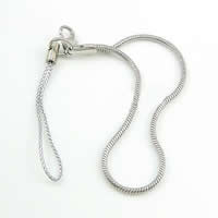 Fashion Mobile Phone Lanyard, Brass, with Fiber, platinum color plated, snake chain, 2mm .5 Inch 