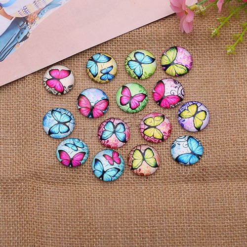Time Gem Cabochon, Glass, butterfly design & time gem jewelry & DIY & with butterfly pattern & different size for choice & flat back & mixed & decal, 500PCs/Lot, Sold By Lot