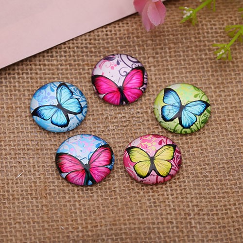 Time Gem Cabochon, Glass, butterfly design & time gem jewelry & DIY & with butterfly pattern & different size for choice & flat back & mixed & decal, 500PCs/Lot, Sold By Lot