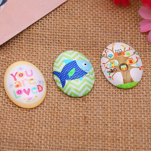 Time Gem Cabochon, Glass, Flat Oval, time gem jewelry & mixed pattern & DIY & different size for choice & flat back & decal, 500PCs/Lot, Sold By Lot
