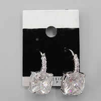 Cubic Zircon (CZ) Leverback Earring, Brass, Square, platinum color plated, with cubic zirconia & faceted Grade AAA Approx 0.9 Inch 