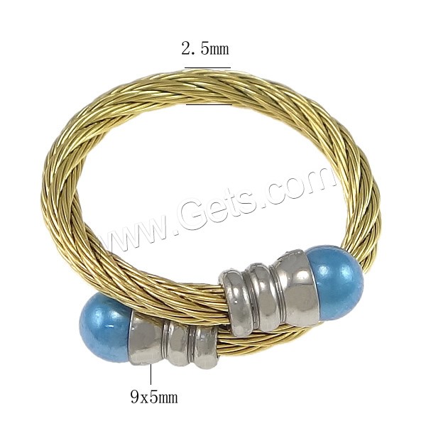 Fashion Stainless Steel Jewelry Sets, bangle & finger ring, with Glass Pearl, plated, more colors for choice, 17.5x10mm, 5mm, 9x5mm, 2.5mm, Inner Diameter:Approx 52x52mm, US Ring Size:7, Length:Approx 6.5 Inch, Sold By Set