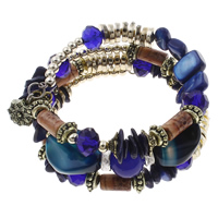 Memory Wire Bracelet, Blue Agate, with iron rhinestone spacer & Crystal & Wood & Copper Coated Plastic & Zinc Alloy, plated  & faceted 12mm Approx 7.5 Inch 