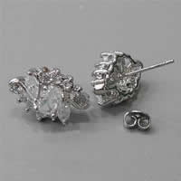 Cubic Zircon (CZ) Stud Earring, Brass, plated, with cubic zirconia & faceted 