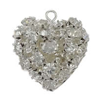 Brass Heart Pendants, plated, with rhinestone & hollow Approx 2mm 