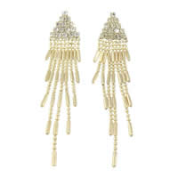 Fashion Fringe Earrings, Messing, goldfarben plattiert, mit Strass, approx 70x13.5mm, Länge:ca. 2.7 ZollInch, 6PaarePärchen/Tasche, verkauft von Tasche