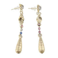 Rhinestone Brass Drop Earring, with rubber earnut, gold color plated, with rhinestone, mixed colors, approx Approx 2.3 Inch 