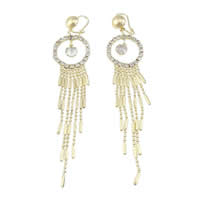 Fashion Fringe Earrings, Brass, gold color plated, with rhinestone, approx Approx 3.6 Inch 