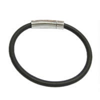 bracelets en caoutchouc, acier inoxydable 316 Fermoir baïonnette, longueur différente pour le choix, noire, 5mm, Vendu par brin