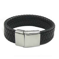 Cowhide Bracelets, 316 stainless steel clasp black, 21mm 