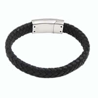 Cowhide Bracelets, 316 stainless steel clasp black 11mm 