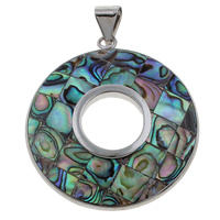 Mosaic Pattern Shell Pendants, Abalone Shell, with Freshwater Shell & Zinc Alloy, Donut, platinum color plated Approx 
