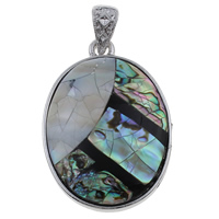 Brass Shell Pendants, Abalone Shell, with Freshwater Shell & Resin & Zinc Alloy, Flat Oval, platinum color plated Approx 