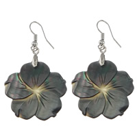 Black Shell Earring, Brass, with Black Shell, Flower, platinum color plated 50mm 
