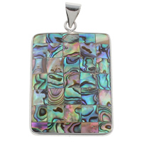 Mosaic Pattern Shell Pendants, Abalone Shell, with Freshwater Shell & Zinc Alloy, Rectangle, platinum color plated Approx 