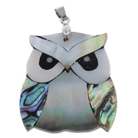 Brass Shell Pendants, Black Shell, with brass bail & Freshwater Shell & Abalone Shell & Resin, Owl, platinum color plated Approx 