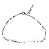 Stainless Steel Chain Bracelets, with 1lnch extender chain, Cross, round link chain, original color Approx 7 Inch 