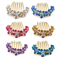 Decorative Hair Combs, Zinc Alloy, Flower, gold color plated, enamel & with rhinestone, mixed colors, nickel, lead & cadmium free 