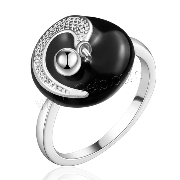 Favourer ® палец кольцо, Латунь, Плоская круглая форма, плакированный настоящим серебром, разный размер для выбора & эмаль, 15x15mm, продается PC
