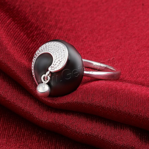 Favourer ® палец кольцо, Латунь, Плоская круглая форма, плакированный настоящим серебром, разный размер для выбора & эмаль, 15x15mm, продается PC