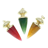 Agate Brass Pendants, Crackle Agate, with Brass, Bullet, gold color plated, mixed colors Approx 