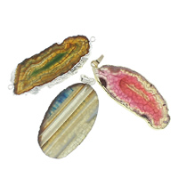 Agate Brass Pendants, Ice Quartz Agate, with Brass, platinum color plated, mixed  Approx 