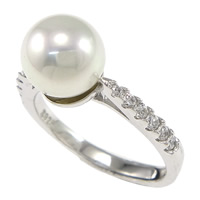 Pearl Sterling Silver Finger Ring, 925 Sterling Silver, with Freshwater Pearl, plated, micro pave cubic zirconia 8mm, US Ring 