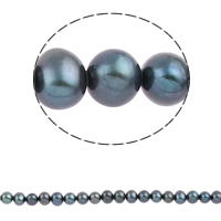 Perles de nacre rondes de culture d'eau douce, perle d'eau douce cultivée, naturel, vert, grade A, 6-7mm Environ 0.8mm .5 pouce, Vendu par brin