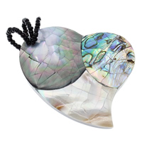 Mosaic Pattern Shell Pendants, Abalone Shell, with Black Shell & Glass Seed Beads & Resin, Heart Approx 10mm 