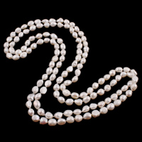 Natural Freshwater Pearl Long Necklace, Baroque, white, 9-10mm Approx 62.5 Inch 