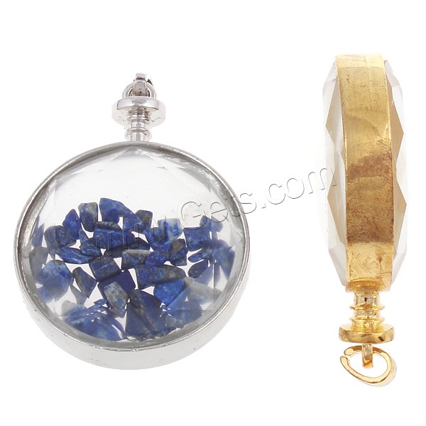Zinc Alloy Floating Charm Pendant, with brass bail & Gemstone & Glass, Flat Round, plated, different materials for choice, nickel, lead & cadmium free, 40x52x13mm, Hole:Approx 4x6mm, Sold By PC