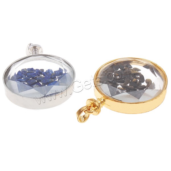 Zinc Alloy Floating Charm Pendant, with brass bail & Gemstone & Glass, Flat Round, plated, different materials for choice, nickel, lead & cadmium free, 40x52x13mm, Hole:Approx 4x6mm, Sold By PC