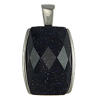 Blue Goldstone Pendants, Stainless Steel, with Blue Goldstone, Rectangle, faceted, black Approx 