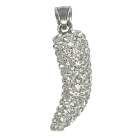 Rhinestone Clay Pave Pendants, Stainless Steel, with Rhinestone Clay Pave, Horn, with 140 pcs rhinestone, clear Approx 