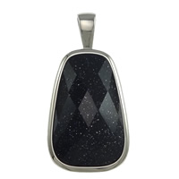Blue Goldstone Pendants, Stainless Steel, with Blue Goldstone, Flat Oval, faceted, original color Approx 