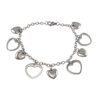 Stainless Steel Charm Bracelet, Heart, oval chain, original color  4mm Approx 8 Inch 