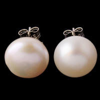 Freshwater Pearl Stud Earring, brass post pin, Dome 10mm [