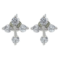 Cubic Zircon Brass Earring, Cross, platinum plated, with cubic zirconia & faceted, nickel, lead & cadmium free 