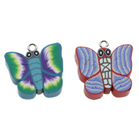 Polymer Clay Jewelry Pendants, with iron bail, Butterfly, handmade Approx 3.5mm 