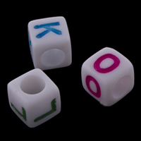 Perles lettre acrylique, cube, modèles différents pour le choix & avec le motif de lettre & couleur solide, blanc Environ 3mm, Environ Vendu par sac