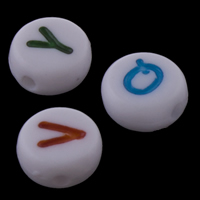 Acrylic Alphabet Beads, Flat Round & with letter pattern & solid color, white Approx 1mm, Approx 