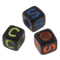 アルファベット アクリル ビーズ, キューブ, 混在パターン & 文字パターンを持つ 穴:約 3mm, 約 3050パソコン/バッグ, 売り手 バッグ