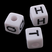 Perles lettre acrylique, cube, modèle mixte & avec le motif de lettre & couleur solide, blanc Environ 4mm, Environ Vendu par sac