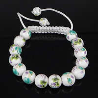 Porcelain Woven Ball Bracelets, with Nylon Cord, printing, adjustable, 10mm, 8mm Approx 7-11 Inch 