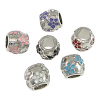 Enamel Zinc Alloy European Beads, Drum, platinum color plated, with flower pattern & without troll nickel, lead & cadmium free Approx 5mm 