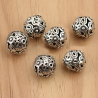 Perles en argent massif de Bali, Thaïlande, Rond, creux, 10mm Environ 1mm, Vendu par PC