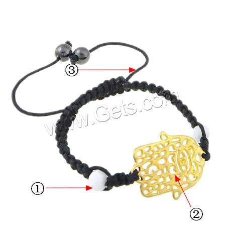 Hamsa Bracelets, Zinc Alloy, with Nylon Cord & Magnetic Hematite & Crystal, Hand, plated, adjustable & faceted, more colors for choice, 32.5x25.2mm, 8mm, Length:Approx 7-11.5 Inch, Sold By Strand