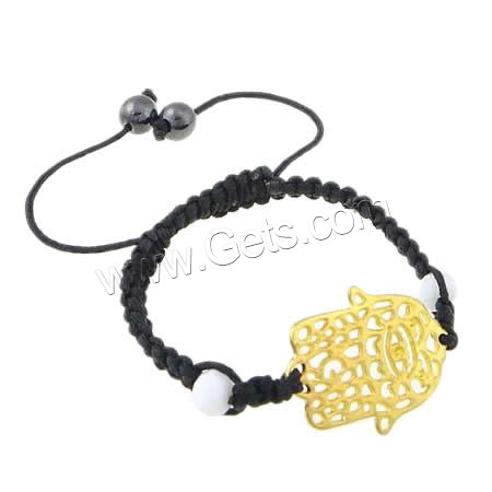 Hamsa Bracelets, Zinc Alloy, with Nylon Cord & Magnetic Hematite & Crystal, Hand, plated, adjustable & faceted, more colors for choice, 32.5x25.2mm, 8mm, Length:Approx 7-11.5 Inch, Sold By Strand