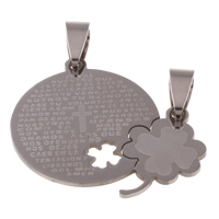 Stainless Steel Couple Pendant, Four Leaf Clover, Christian Jewelry & for couple, original color Approx 