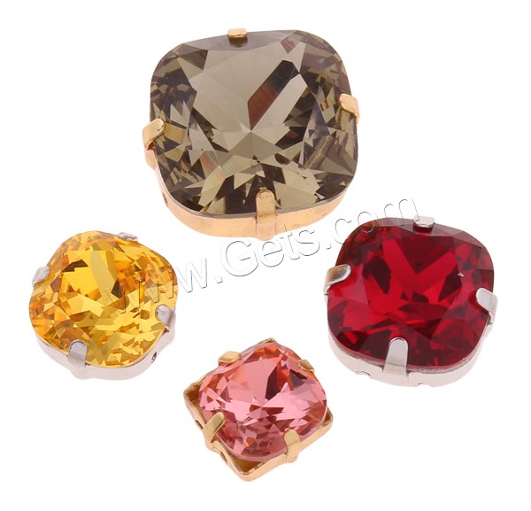 Claw Sew On Stone, Glass, with Brass, Square, plated, different size for choice & faceted, more colors for choice, Grade AAA, Hole:Approx 1-3mm, Sold By PC
